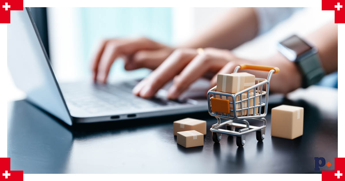 wózek na zakupy i laptop